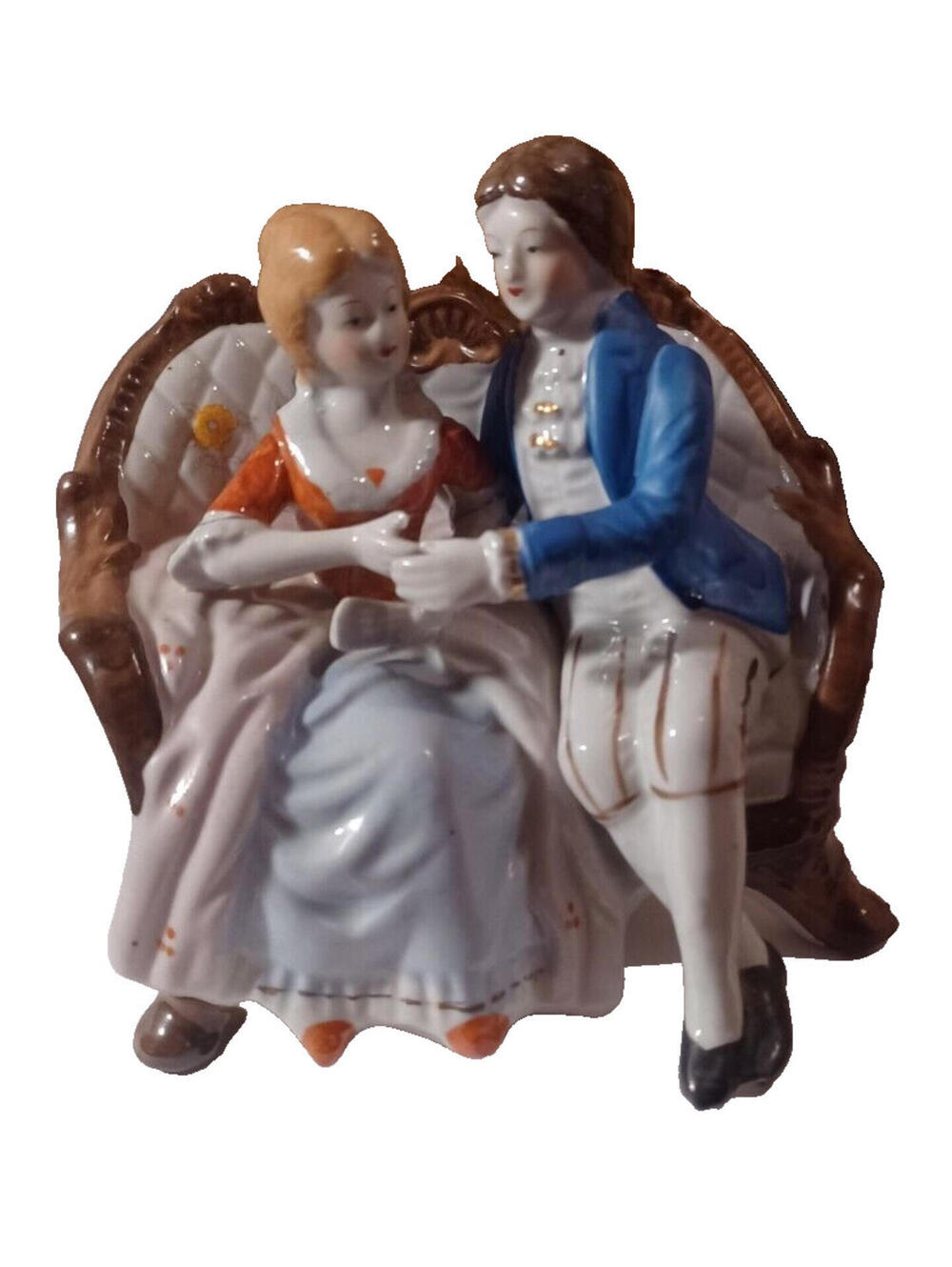 Courting Couple Sitting On Couch Colonial Figurine Vintage Collectible